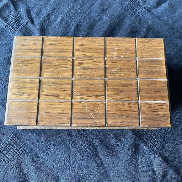 Vintage 70’s Wooden Trinket Jewelry Box. Corduroy Lining. Hinged Lid. 8” x 5” - Picture 2 of 13